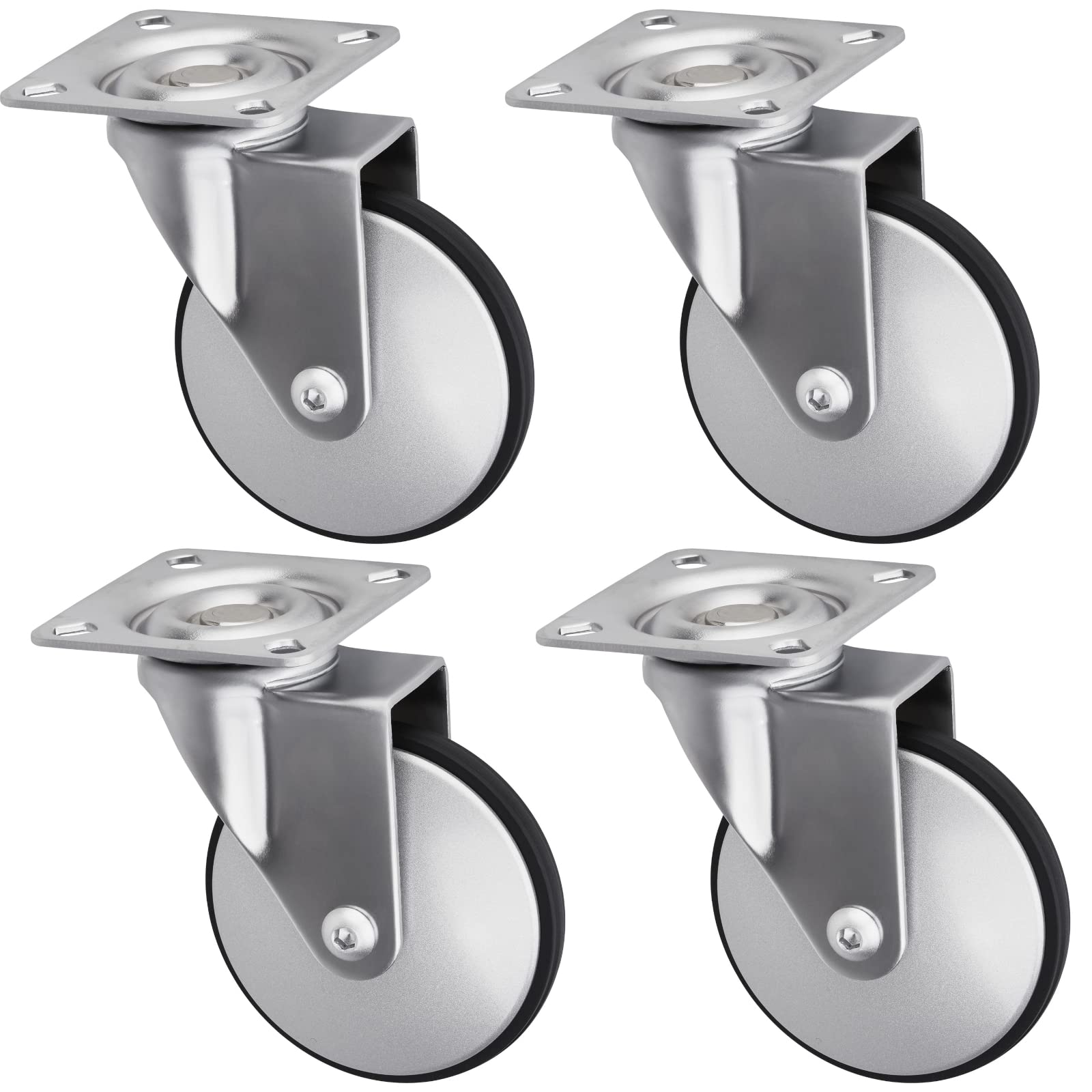 Sotech 4er Set Design-Möbelrolle LINDAU (Ø 75 mm, 35 Kg Tragfähigkeit pro Rolle, 360 Grad drehbar, mit Montageplatte, silbergrau) Transport-Lenkrolle, leise und bodenschonend