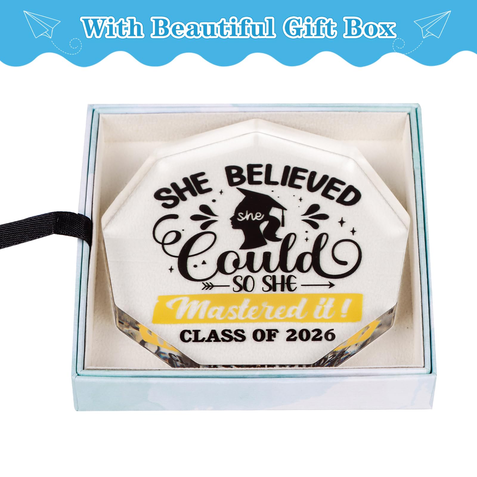 WaaHome Masters Degree Graduation Gifts 2026 - She Believed She Could So She Mastered It Graduation Gifts for Her Girls Women Daughter, Class of 2026 Masters Graduation Keepsake and Paperweight