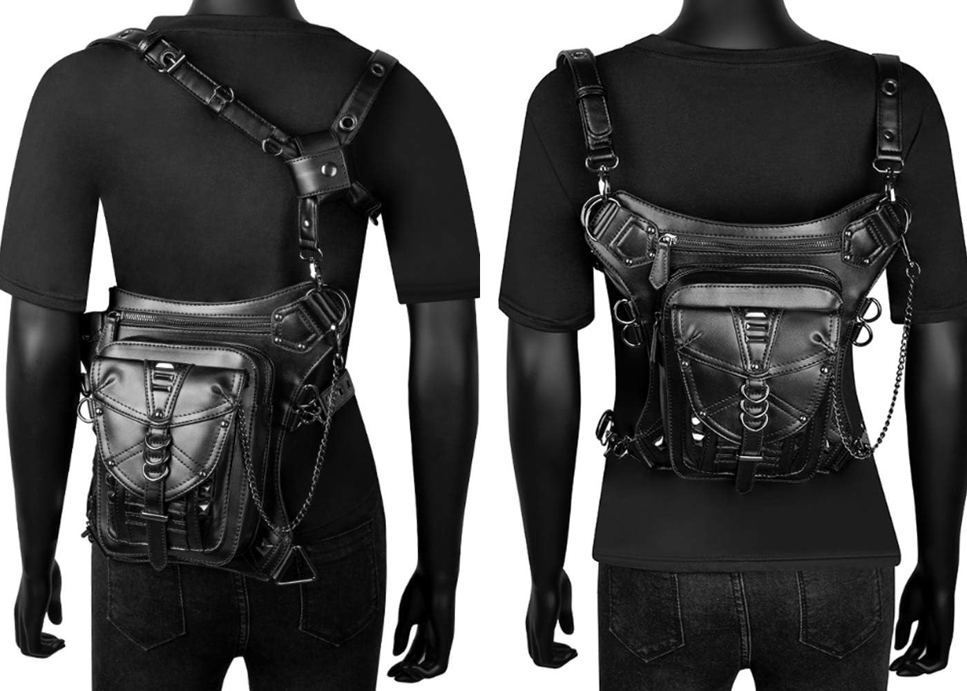 Gothic Waist Bag Punk Tactical Drop Leg Bag Outdoor Bike Motorcycle Cycling Hiking Fanny Pack Hip/Thigh Pouch Shoulder Bag Black (Black Ring)