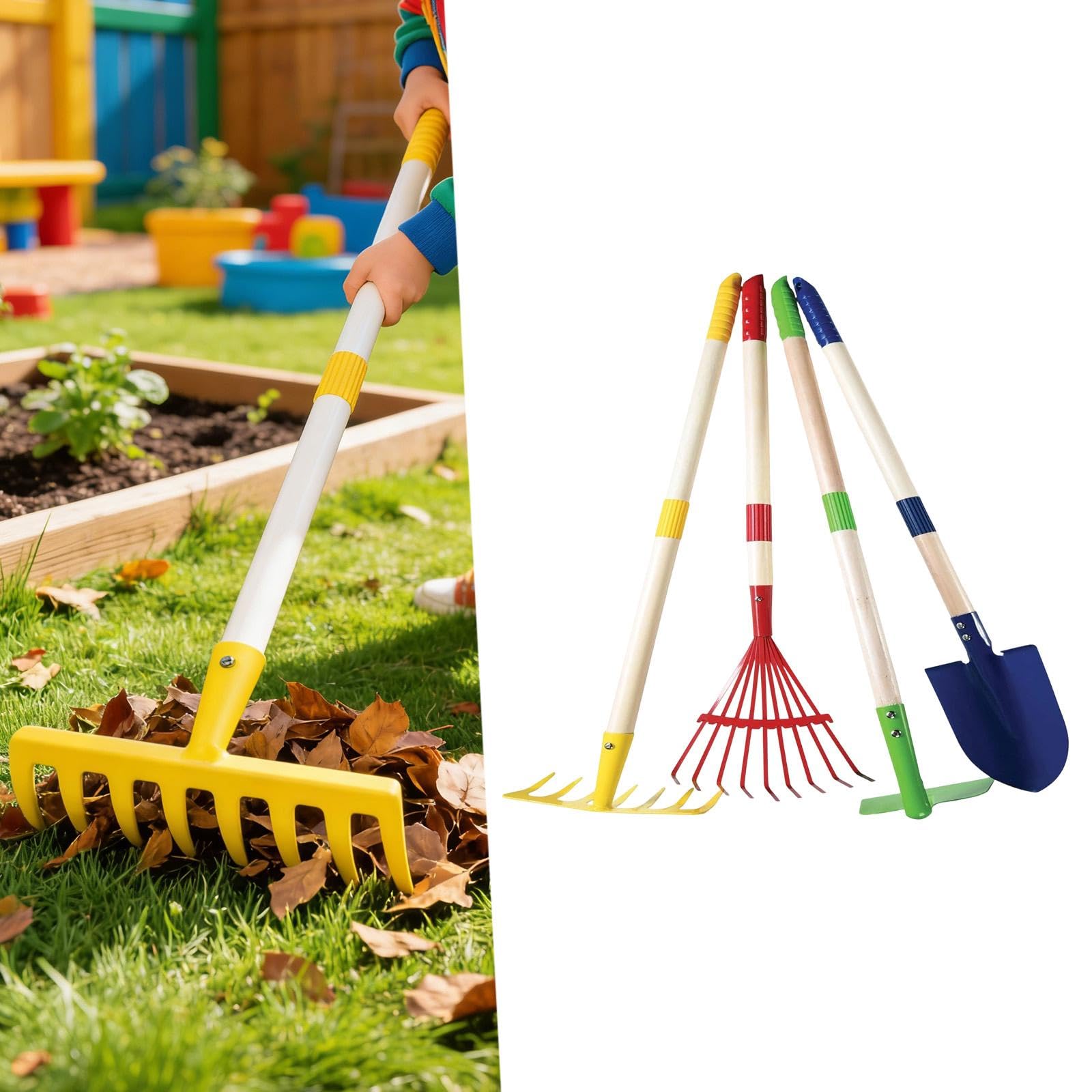 Generic 4 Piezas Herramientas de Jardinería para Niños Kit de Rastrillo Pala Mini Portátil Práctico Material Acero Al Carbono Adecuado para Jardín Y Pla