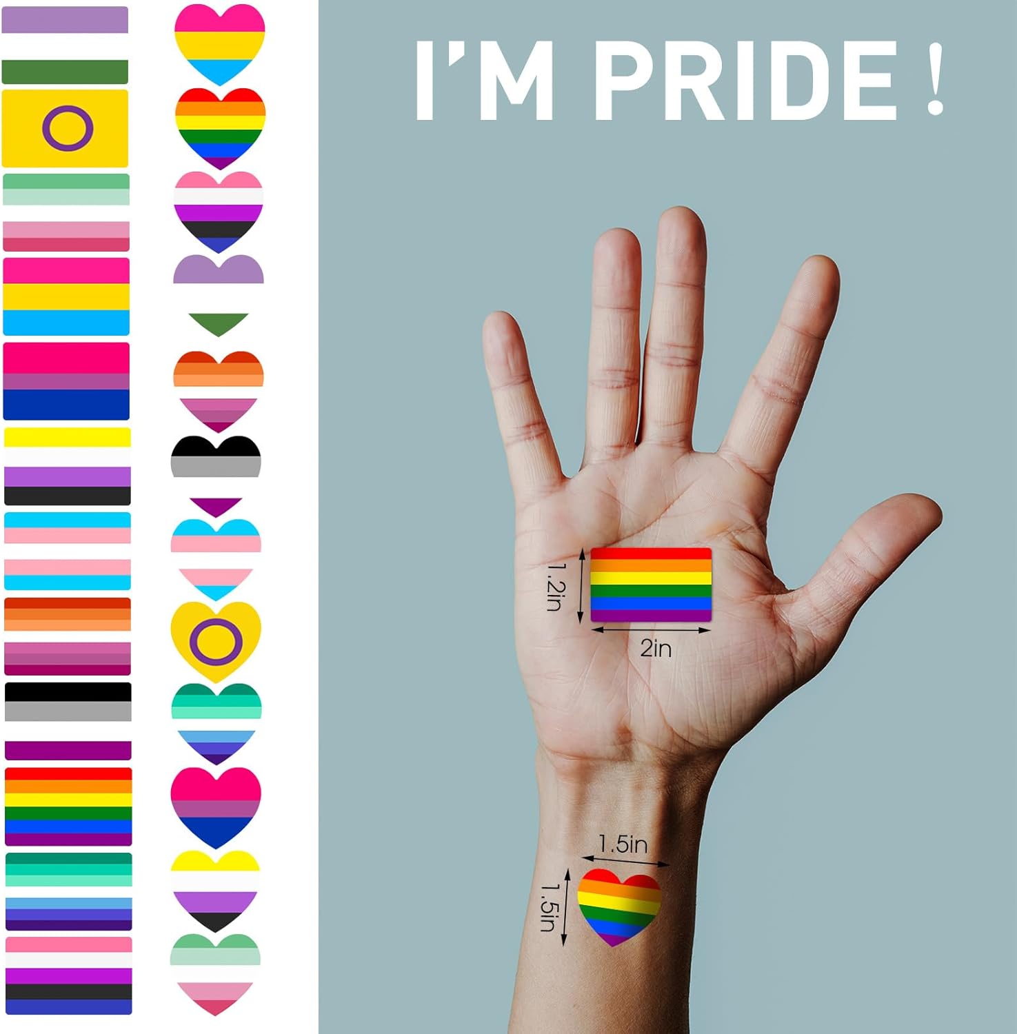 108 Pcs Progress Pride Flags Mini Gay Stick Flags and 90 Pcs Rainbow Temporary Tattoos LGBT Accessories Gay Pride Tattoos Body Stickers for Asexual Bisexual Pansexual Decoration Festivals - Image 2