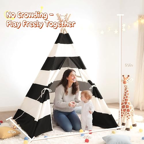 Miniatura 3 de Teepee Tent for Kids with Pompom, Foldable Play Tent with Carry Bag for Indoor Outdoor (Beige Teepee)