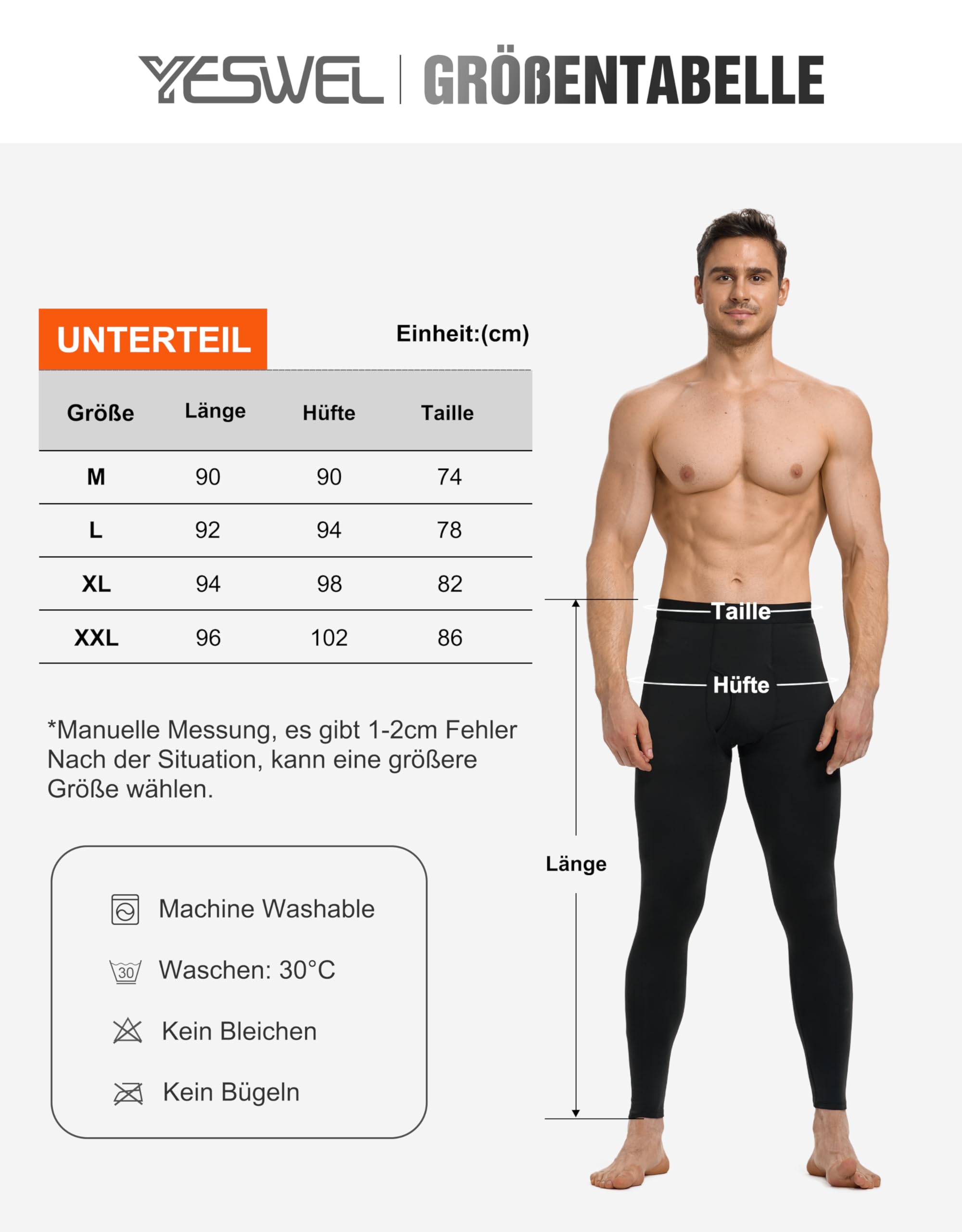 YESWEL Pantalon Thermique Long pour Hommes avec Braguette, Doublure Polaire Chaude, Vêtement de Ski Hivernal Fonctionnel (Taille M-XXL)