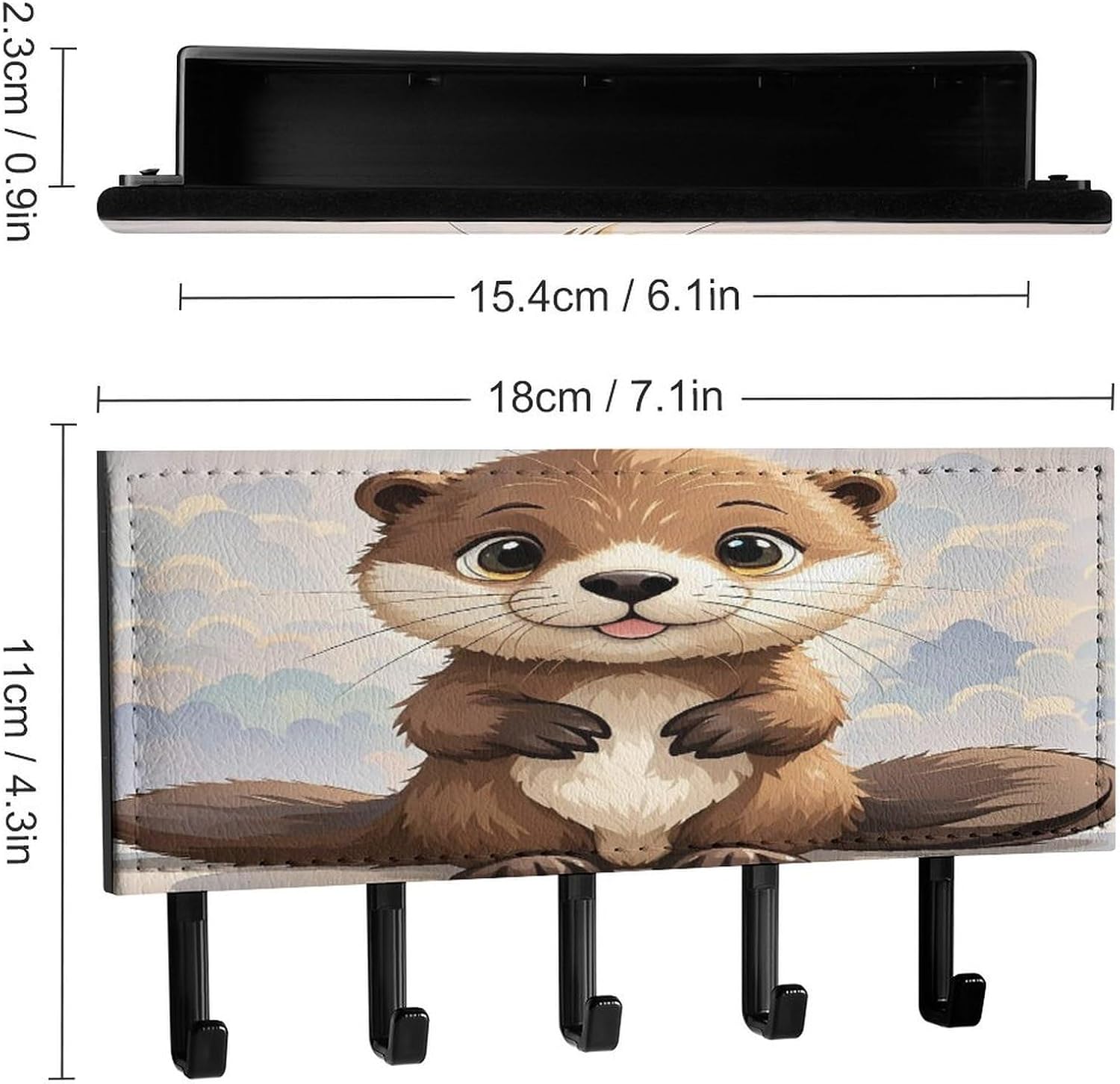 Key Holder Wall Mount Key Hanger with 5 Hooks, Decorative Key Rack | Cute Brown Otters Hanging Key Hooks with Mail Organizer for Wall Living Room Kitchen Bathroom Hallway