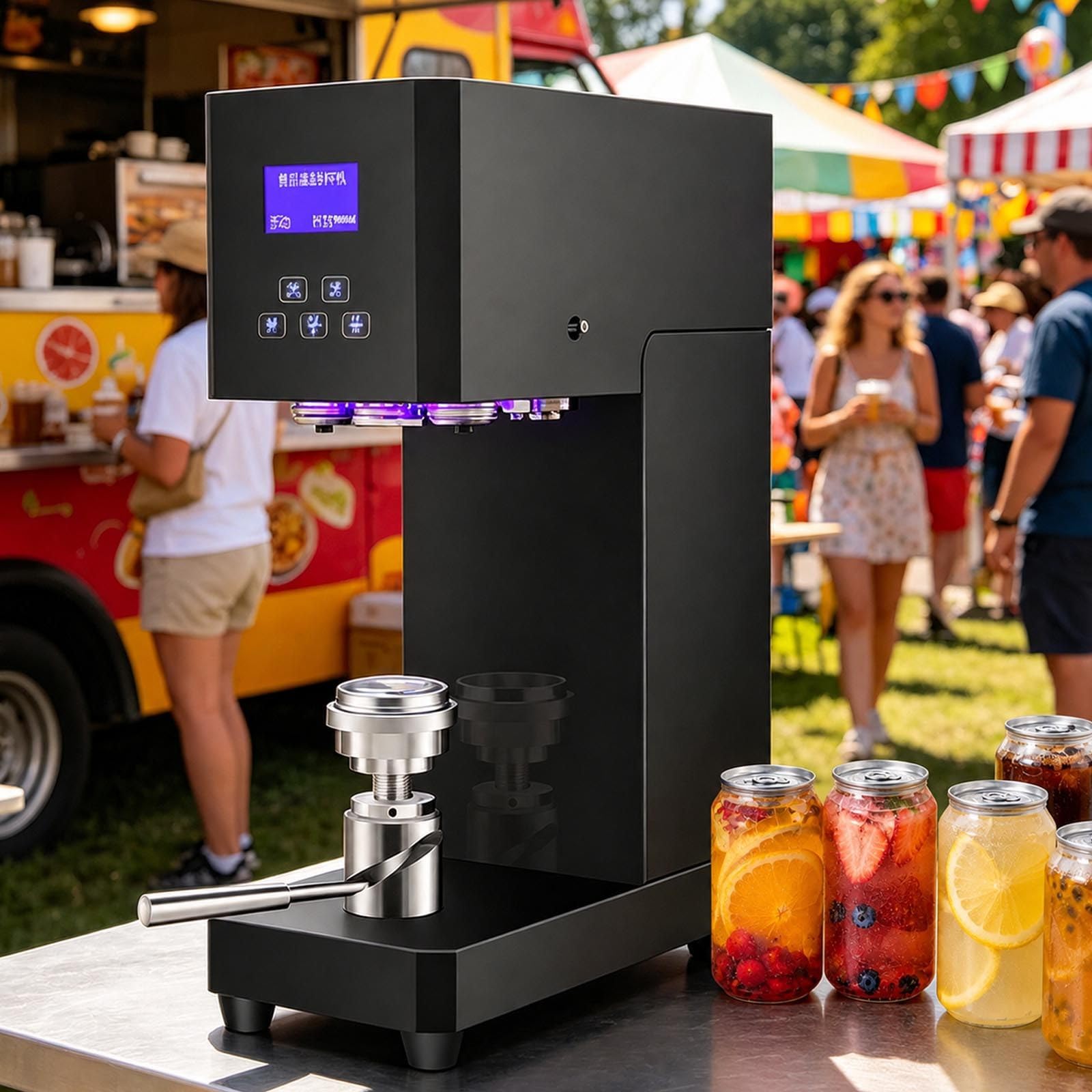 Machine à sceller les canettes de boissons avec compteur LED – Hauteur réglable, affichage intelligent, arrêt d'urgence pour une fermeture facile dans les cafés, restaurants et magasins de boissons