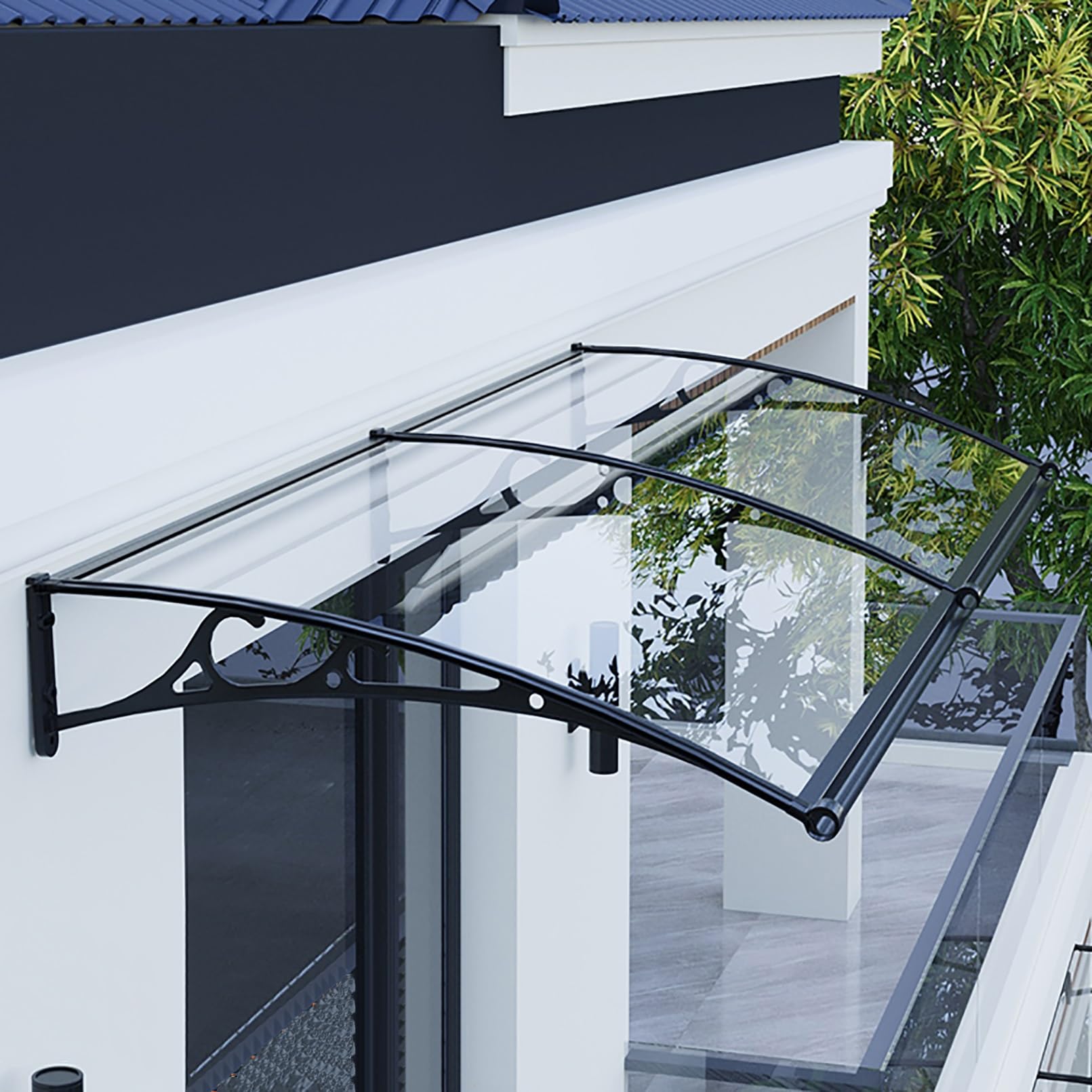 LWJSOCP Transparent Polycarbonate Door Canopy Aluminum Bracket Awning for Waterproof Sunshade for Entrance Outdoor Shelter 31.5x47.2in (W80xL120cm)