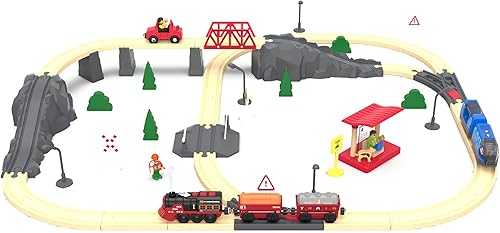 Miniatura 8 de Tren eléctrico de juguete para pistas de madera, juguetes de tren motorizado de Navidad para niños pequeños, tren a pilas incluye luces, sonidos,