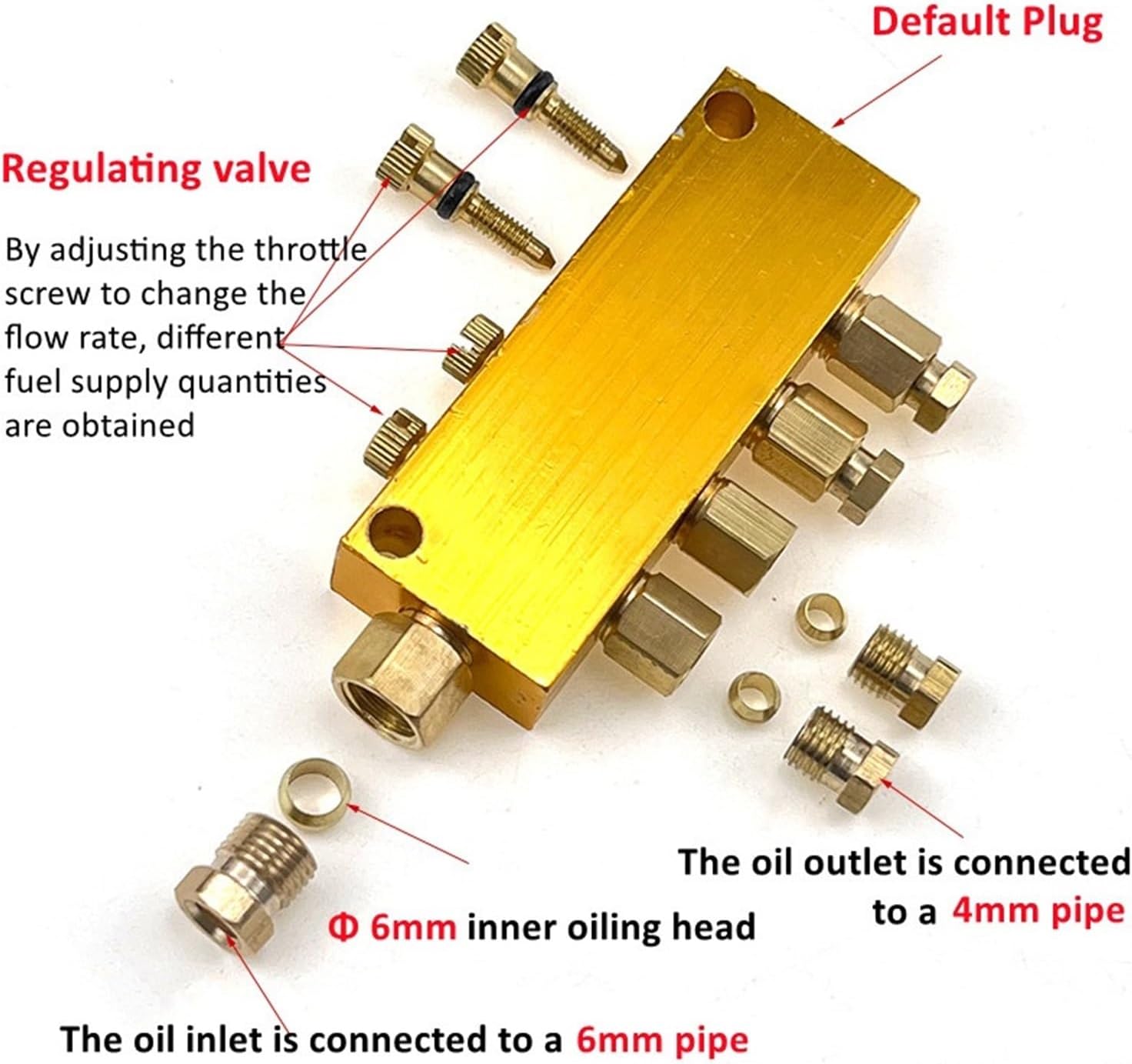 Adjustable Oil Distributor Valve Brass Adjustable Lube Oil Distributor Value Manifold Block 7/8/9/10/11/12 Way Plug In Connector Hose 6mm 4mm(Ferrule 8 way)