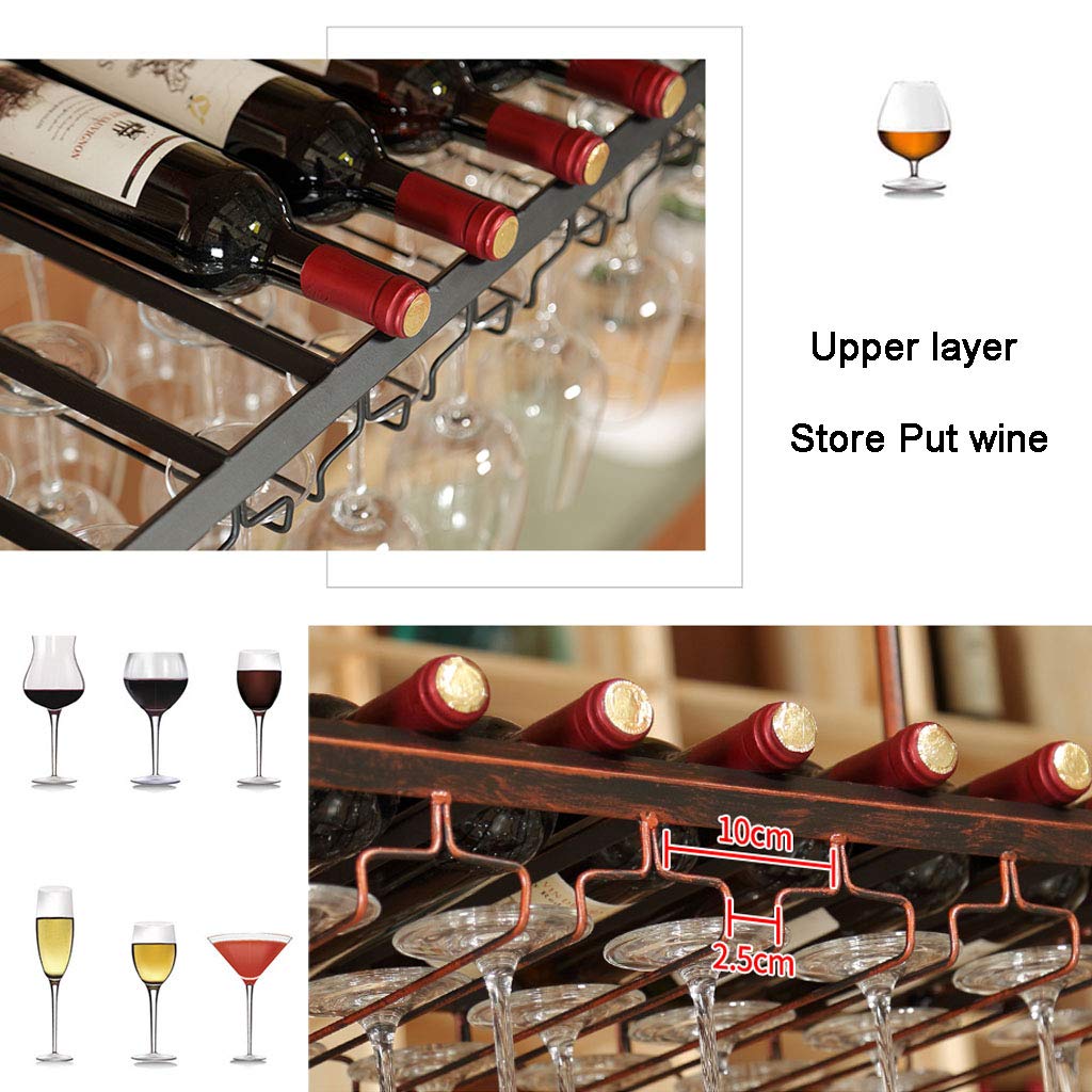 Weinregal aus Metall, Deckenmontage, Weinglashalter, Regal für 18 Flaschen, Rotweinflasche und Glasorganizer, Ausstellungsregal (60 x 35 cm)