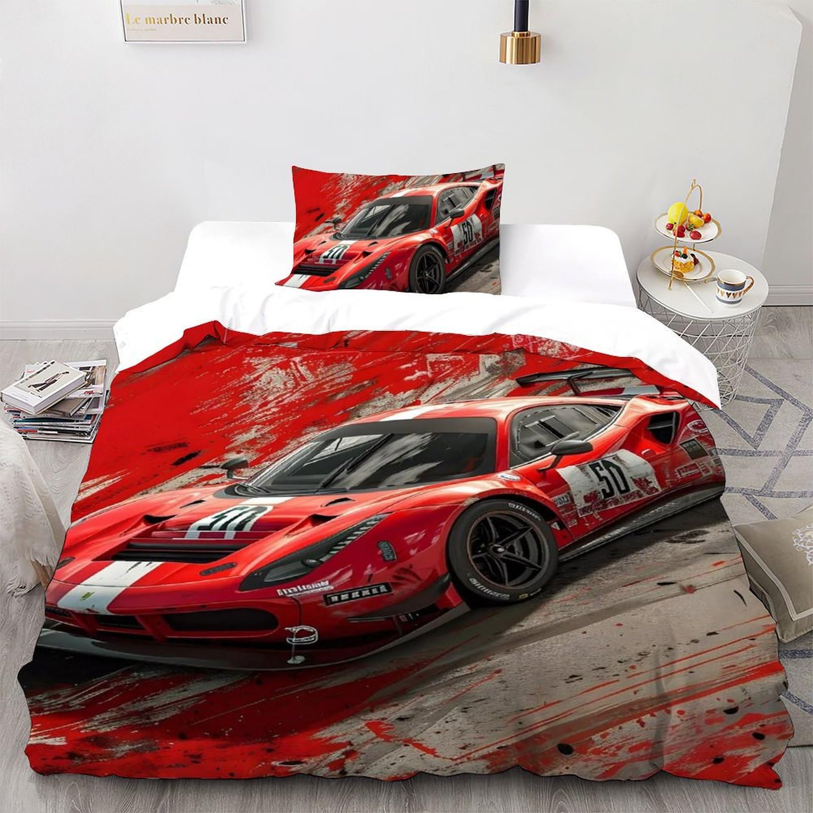 Voiture de Course Housse De Couette Infroissable Linge de Lit Facile à Laver Parure 3D