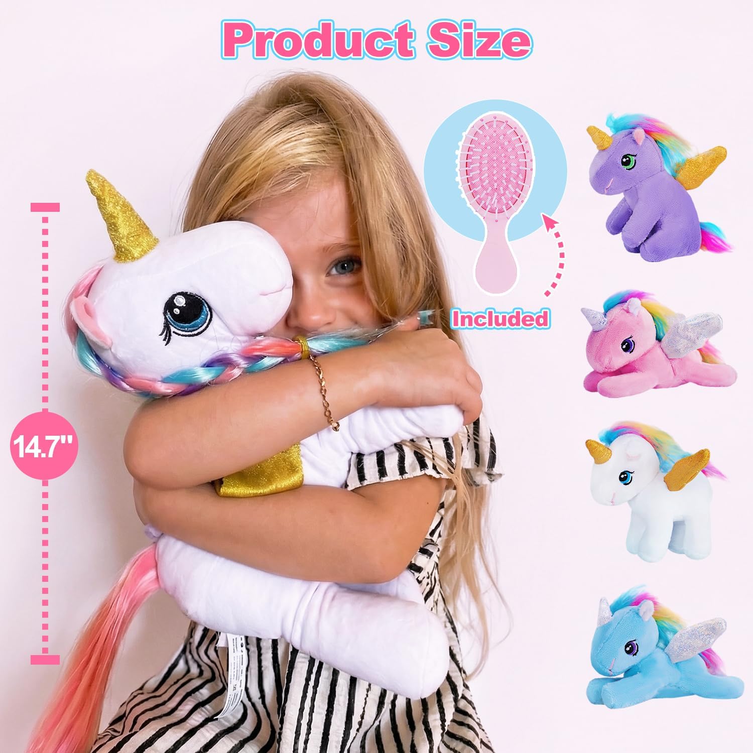 OUOZZZ Unicorn Stuffed Animal with 4 Babies Inside and a Comb 14.7" Colorful Rainbow Unicorn Plush Toys for 3 Year Old Girls, Daughters on Birthday Day Stuffed Animals Gift