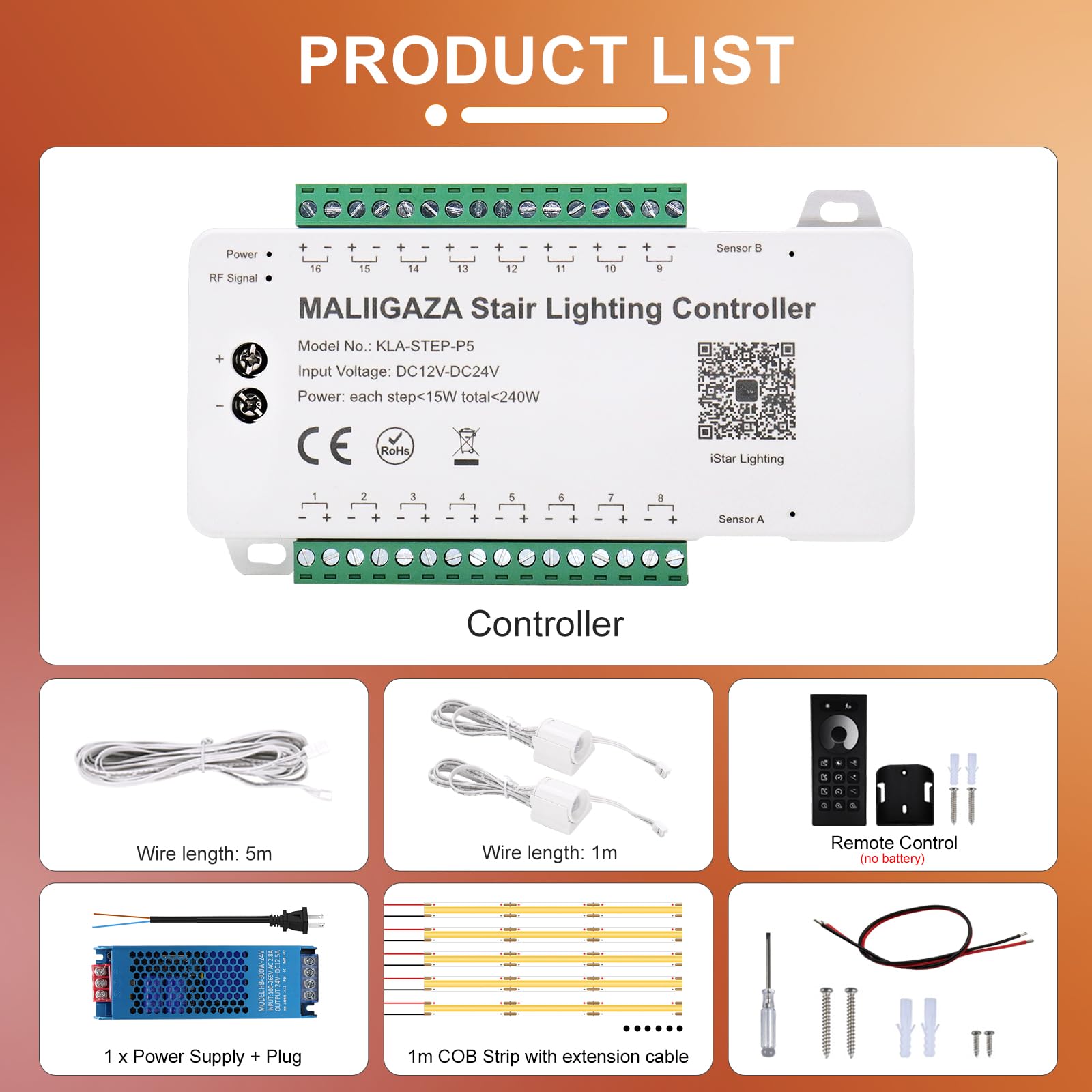 Illuminazione LED per scale, 10 livelli, bianco caldo, 3000 K, Smart Stair Light con app, telecomando RF e sensore di movimento PIR, set di strisce LED COB per interni