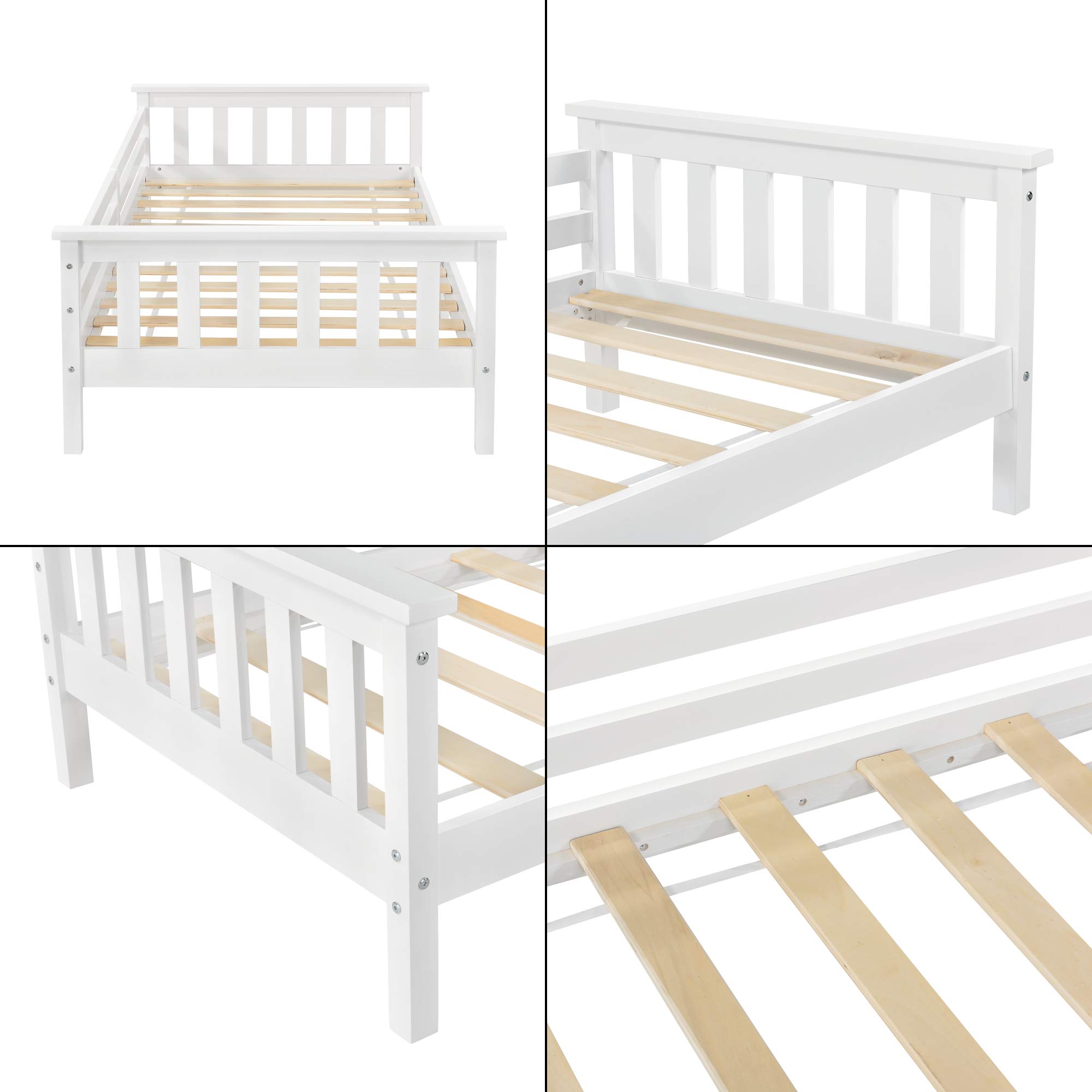 [en.casa] Struttura Letto per Cameretta Bambini Letto in Legno di Pino con Barre Protettive Testiera e Pediera Zona di Riposo 80x160 cm Bianco