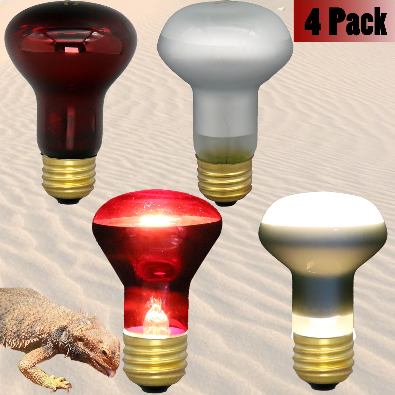 Reptile Heat Lamp Bulb 100 Watt, Day Time & Night Basking Spot Light Combo Pack, Amphibians Infrared Red Heat Light Bulb and Daylight Heating Lamp for Bearded Dragon, Leopard Gecko, Chicken, 4 Pack - image 2