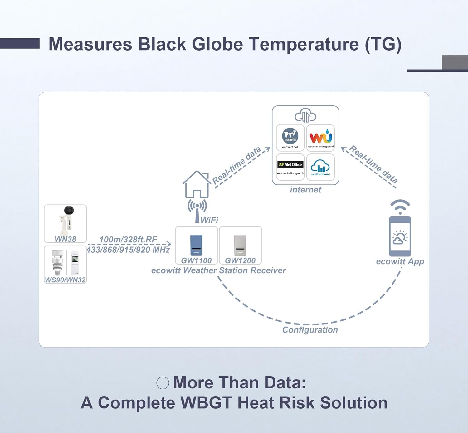 ECOWITT WN38 Black Globe Thermometer, Wet Bulb Globe Temperature, Heat Stress Monitor Kit, Need to Pair with Gateway/Hub
