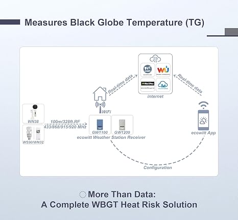 ECOWITT WN38 Black Globe Thermometer, Wet Bulb Globe Temperature, Heat Stress Monitor Kit, Need to Pair with Gateway/Hub