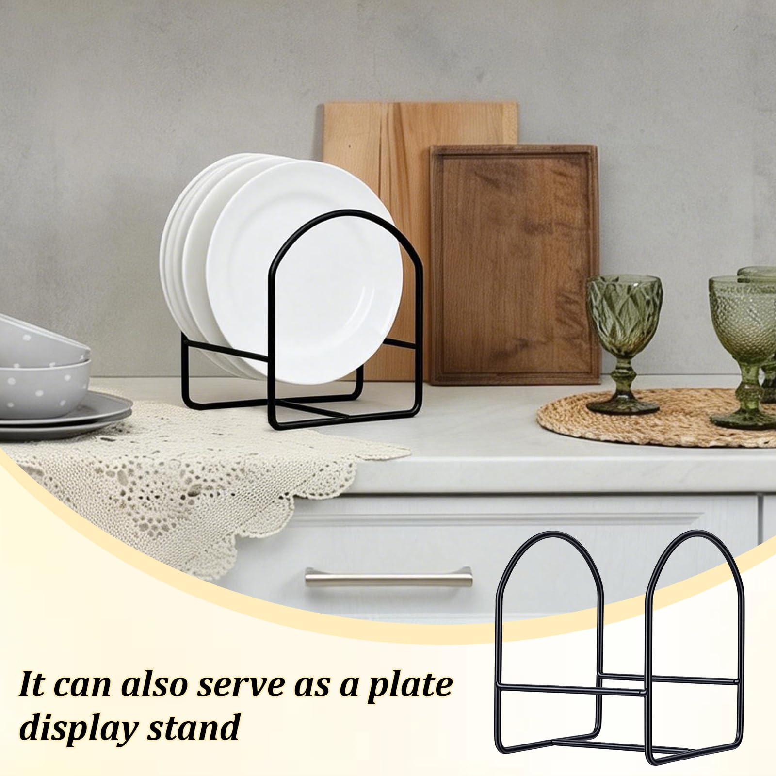 6 soportes para platos de cena, organizador de platos de cocina, estante vertical de hierro de 2 tamaños para armarios de cocina, mostrador de armario (3 grandes y 3 pequeños, negro)