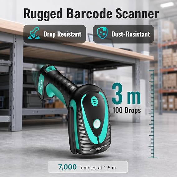 Barcode Scanner 2D Wireless with Stand: Industrial Drop-Resistant