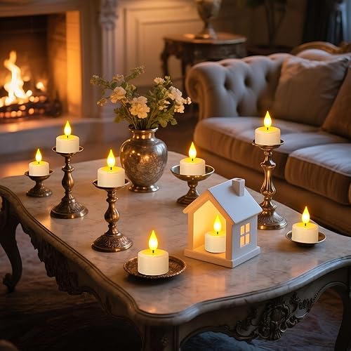 Miniatura 7 de SoulBay Velas de té recargables con control remoto, 12 velas LED parpadeantes sin llama con temporizador y cable de carga USB, no necesita batería,