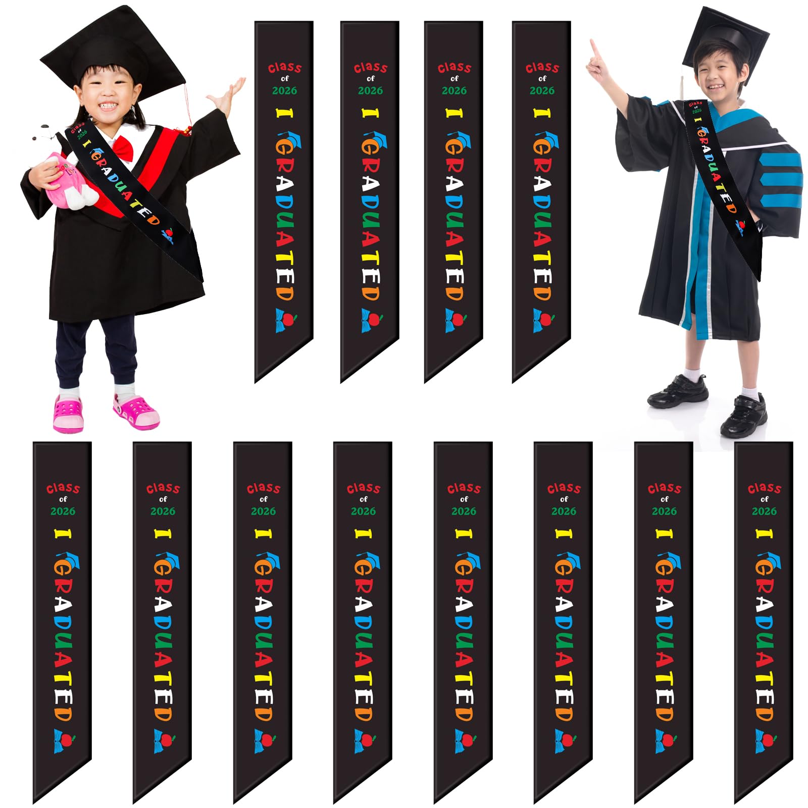 Berlune 12 Pcs Kids Preschool 2026 Graduation Stoles 50'' Unisex Kindergarten Graduation Sash Bulk for Class of Kids Student