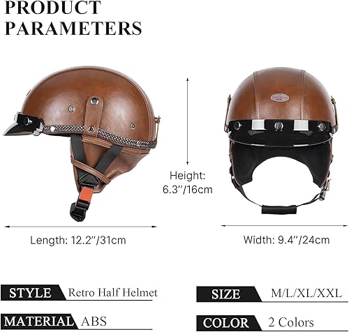 Miniatura 7 de Medio casco de motocicleta para hombres y mujeres adultos, casco de motocicleta de cara abierta con visera retráctil para el sol, certificado DOT
