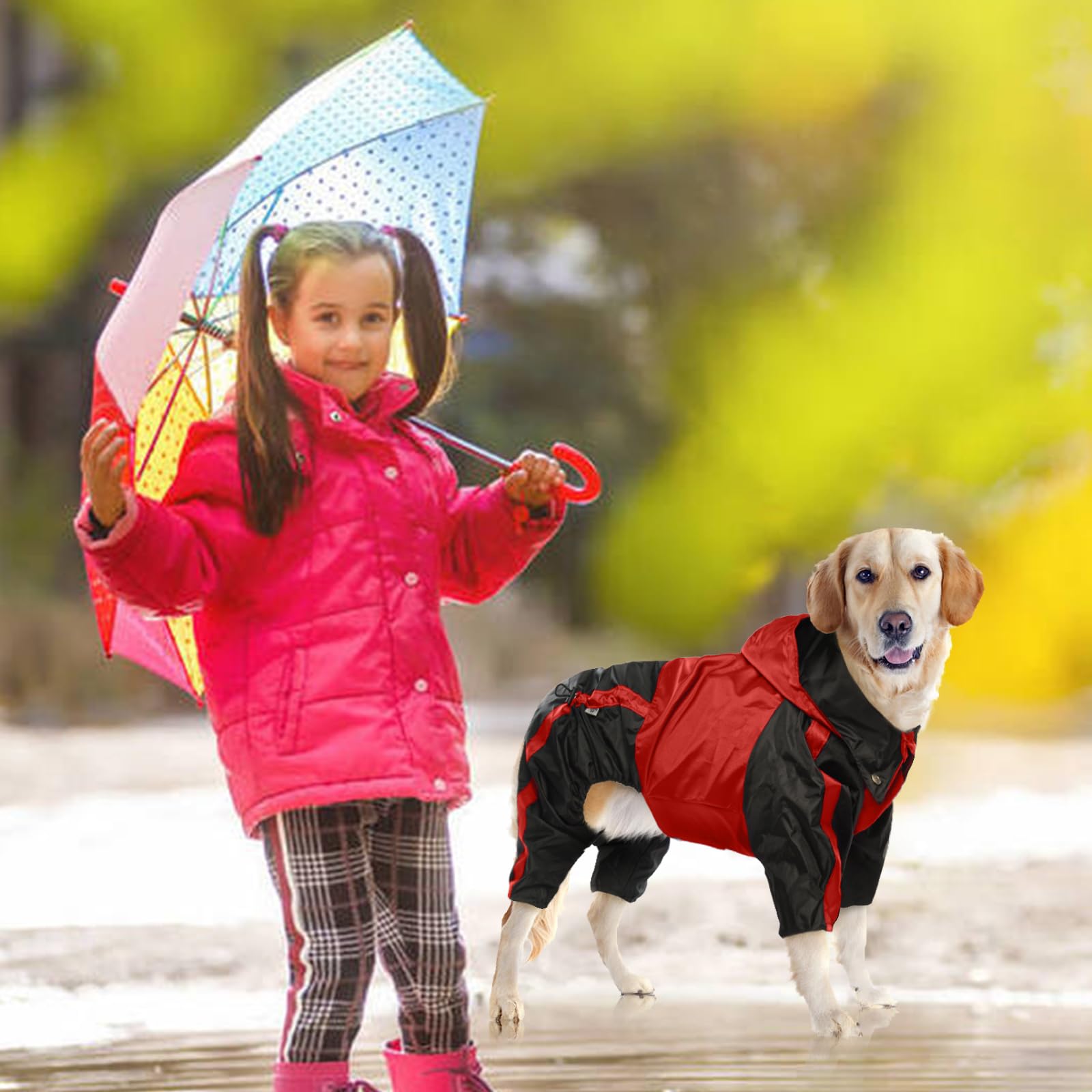 Chubasquero para perro, impermeable para perros grandes, chaqueta de lluvia ligera, poncho ajustable de 4 patas para mascotas con capucha, chaleco a prueba de nieve, ropa de lluvia con agujero