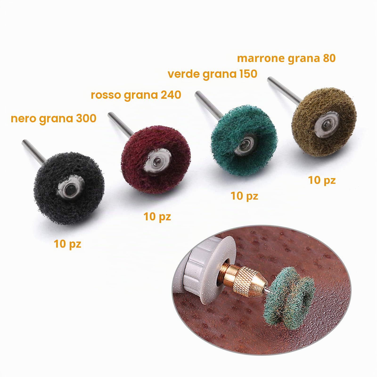 Set di 40 ruote abrasive per lucidatura per utensili rotanti Dremel, ruote per lucidatura per trapano legno, smerigliatrice da banco, grana 80/150/240/300/400