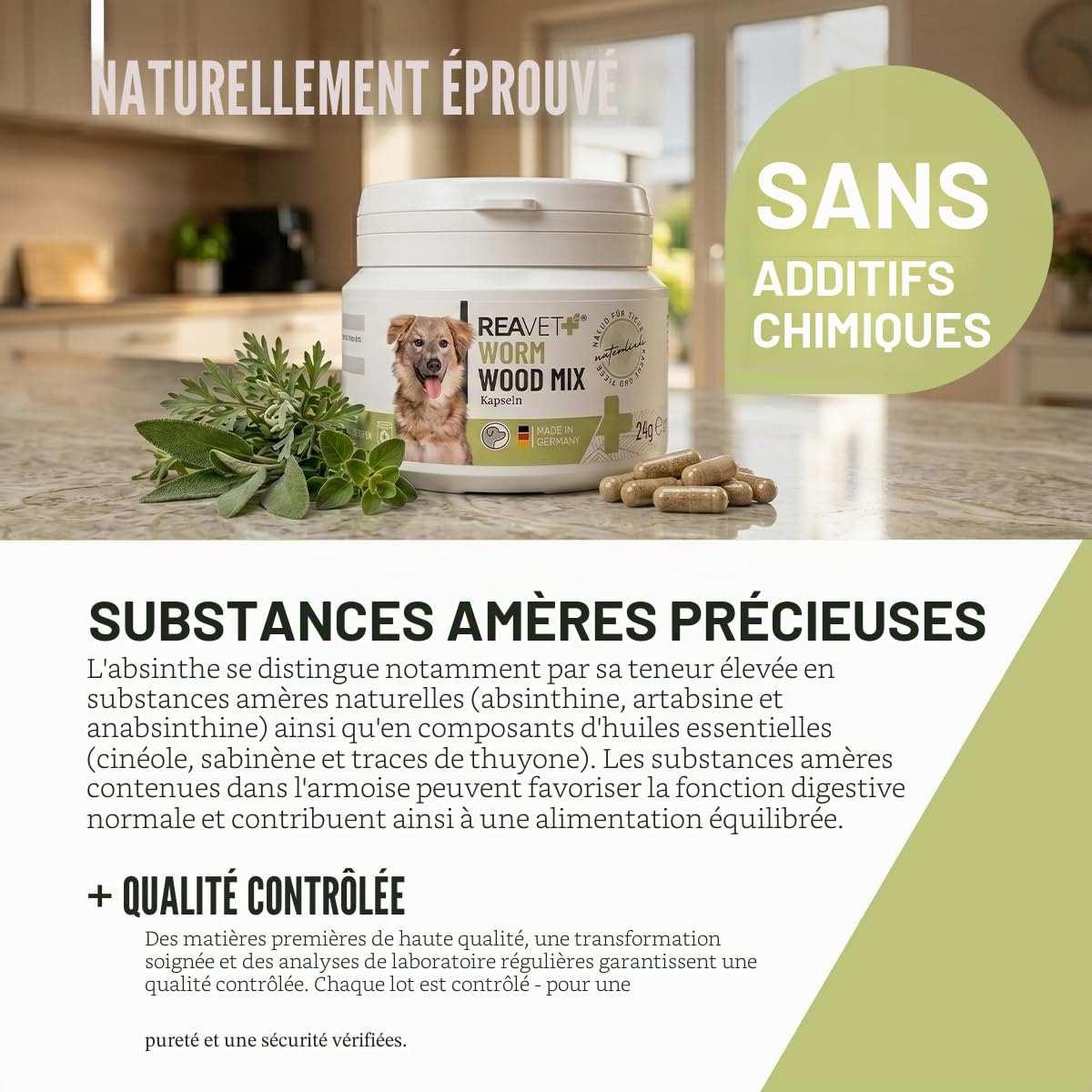 ReaVET Lot de 50 gélules d'herbes vermifuges secondaires pour chiens - Formule naturelle végétale - Vermifuge secondaire - Sans anthelminthique