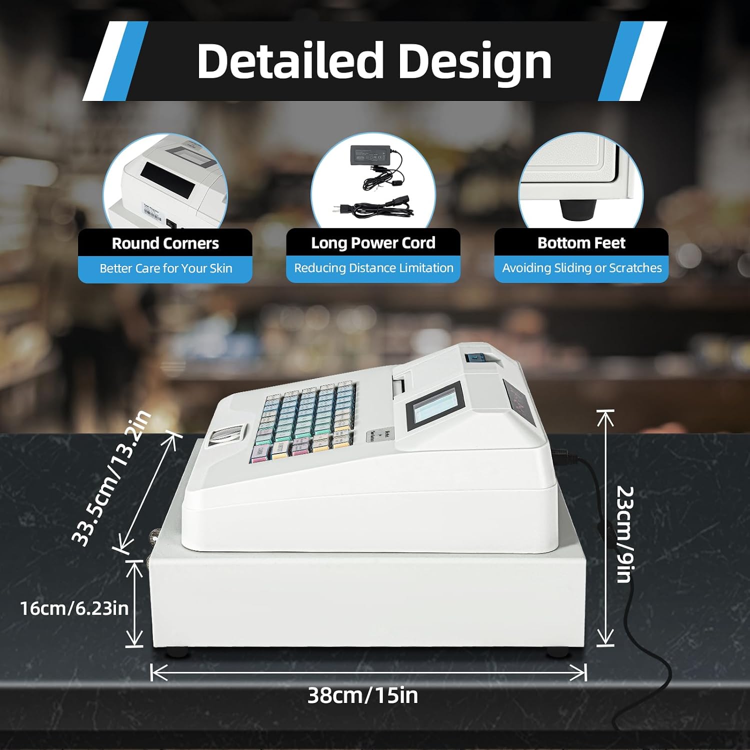 Commercial Cash Register, 48 Keys LED Display Electronic POS System High-Speed Thermal Print Digital Cash Register with Drawer Box, Registers for Business Retail Supermarket Restaurant