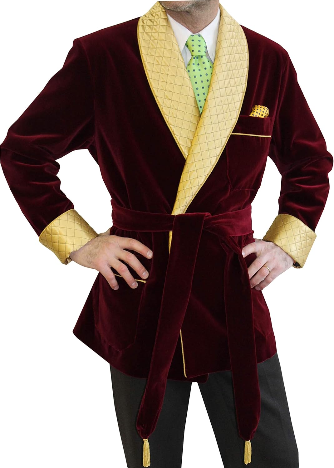 Pinkcityart Men's Burgundy Quilted Luxury Smoking Jacket Hosting Evening Dinner Jacket (XL)