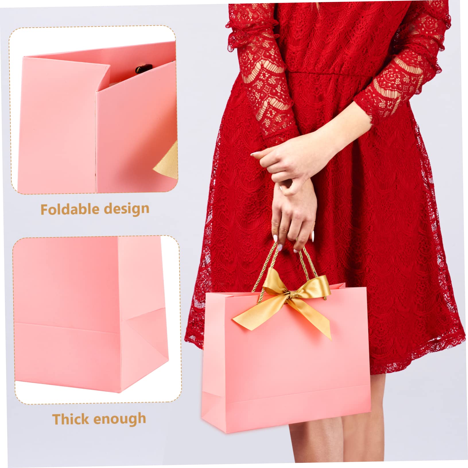 DEARMAMY 10stücke Papier Geschenktüten mit Schleifen Tragbare Einkaufstüten für Partys Hochzeiten und Geschenkeverpackung