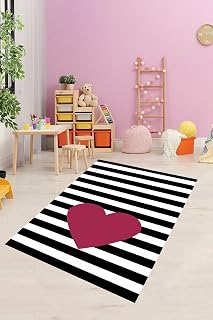 Pelangi Siyah Kalp Desenli Halı, Siyah-Kırmızı 120 x 180