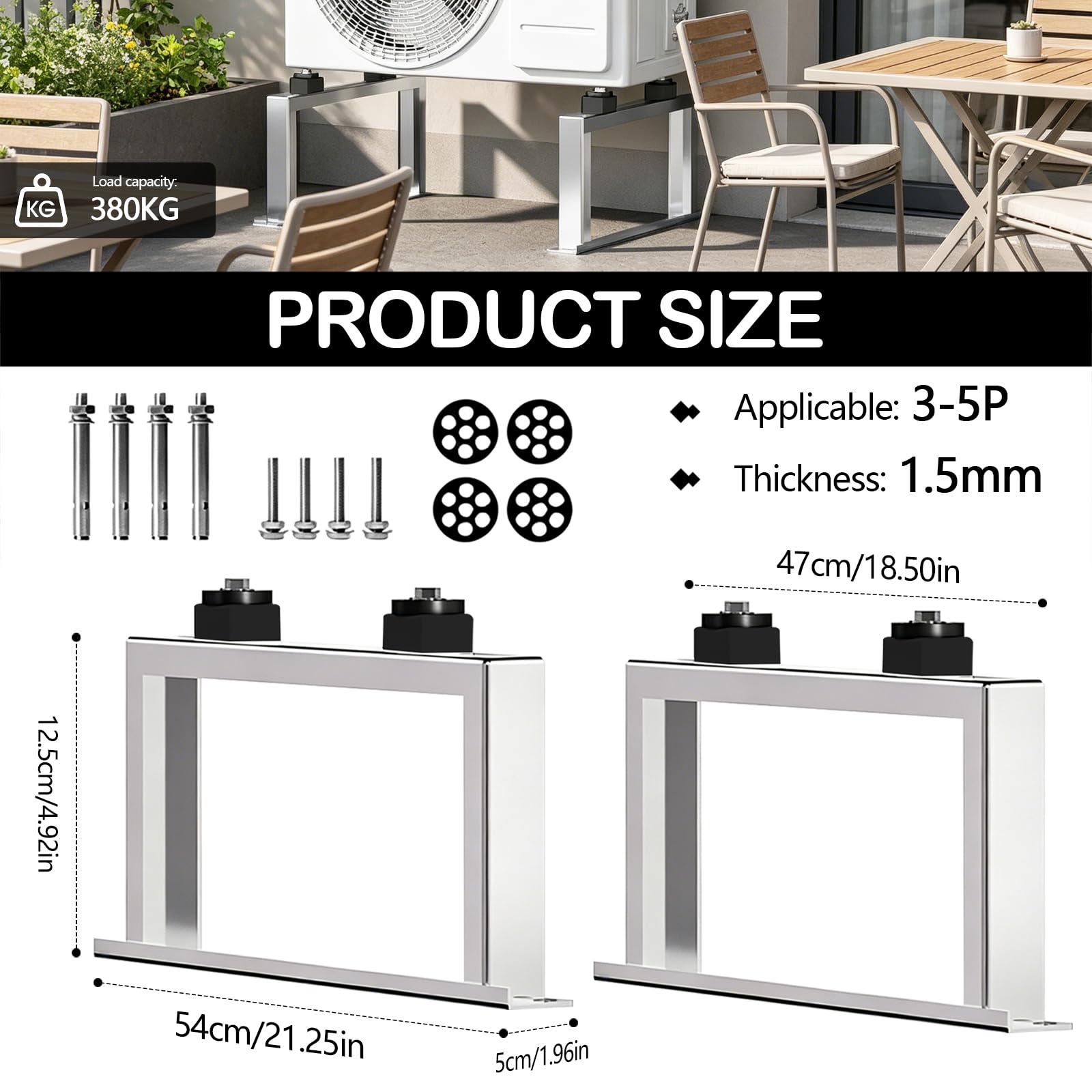 Soporte de Suelo para Minisplit, Soporte para Aire Acondicionado Exterior Split Universal de Suelo, Capacidad de Carga Máxima de 150 kg, Altura 12,5cm