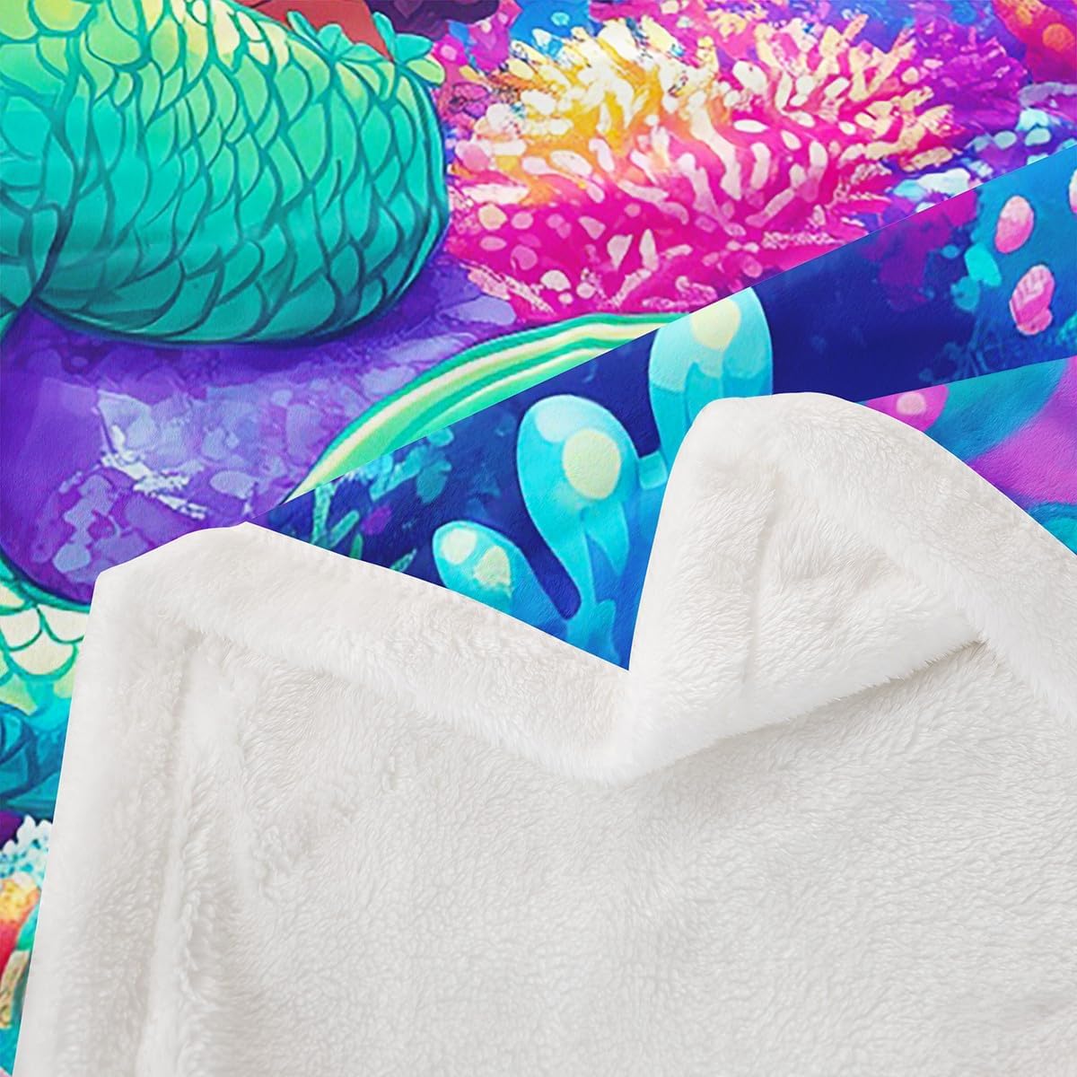 Feelyou Cute Mermaid Fleece Throw Blanket African Mermaid Blanket for Kids Adult Boys Girls Ocean World Plush Blanket Coralline Fuzzy Blanket for Sofa Bed Couch,Twin 60x80 Inches