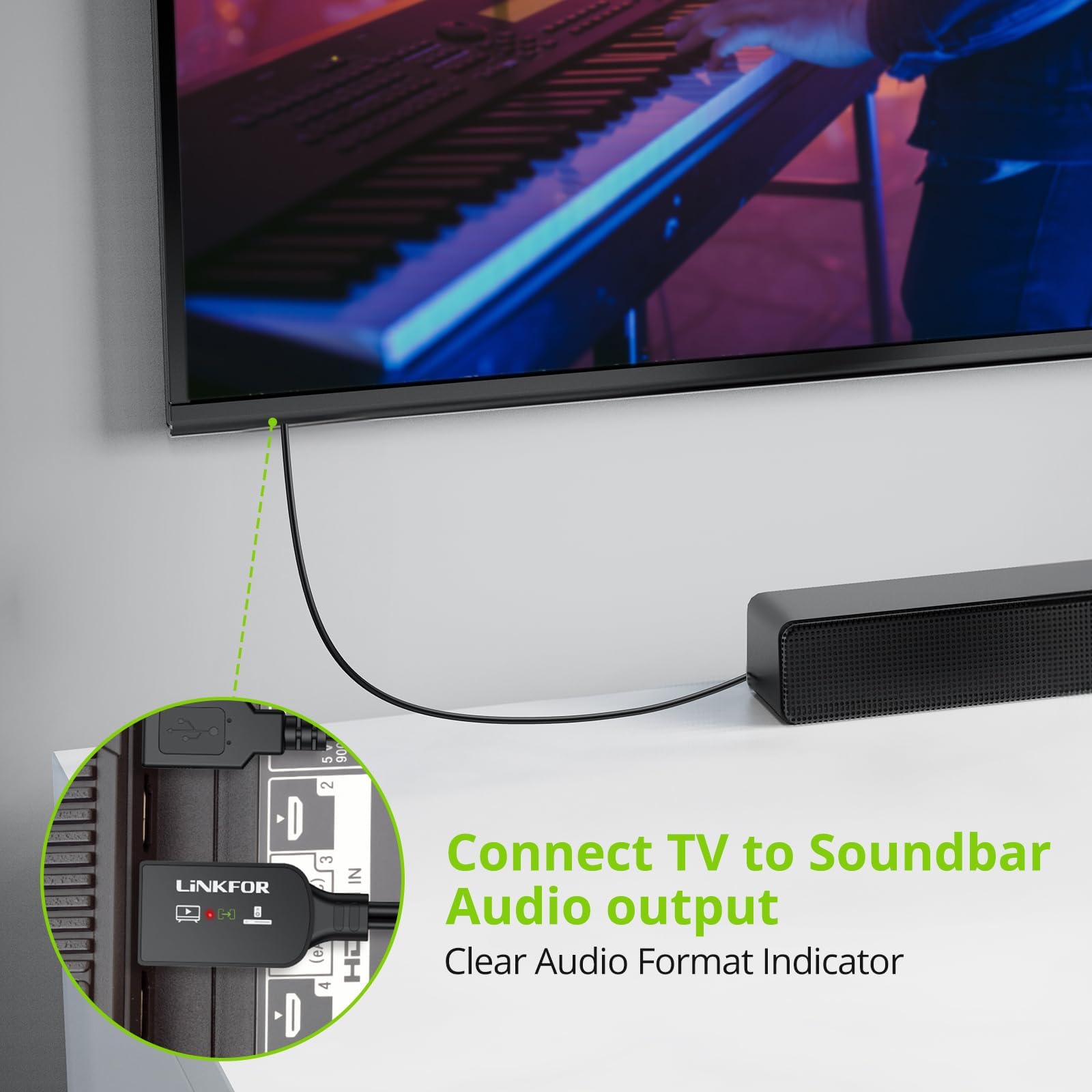 LiNKFOR eARC/ARC na optyczny kabel do ekstraktora audio (1,5 m), uniwersalny adapter HDMI ARC na TOSLINK, obsługuje 192 kHz/24 bit, DTS 5.1, Dolby Digital, Plug and Play, do telewizora na soundbar