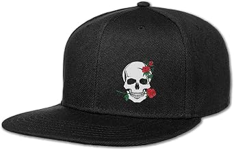 Flat Bill Hats for Women Skeleton Hand Rose Flat Bill Hat Mens Snap Back Hats Vintage Flat Brim Hat