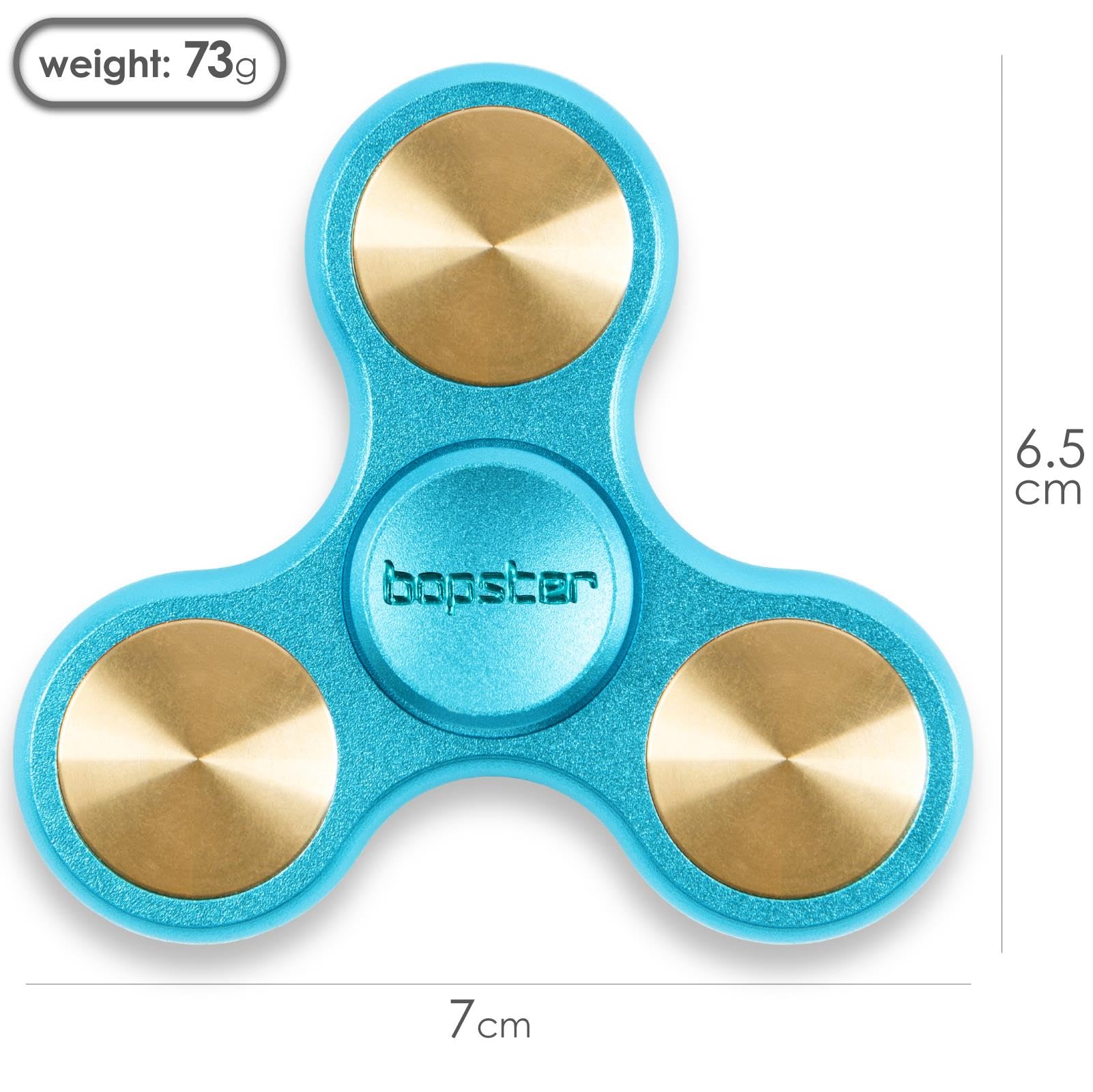 Bopster Metalowy Spinner | Poręczny Tri-Fidget-Spinner dla dzieci i dorosłych | 4+ minuty czasu obrotu, 73 g | Gładka zabawka biurkowa do radzenia sobie ze stresem i koncentracji | Niebieski