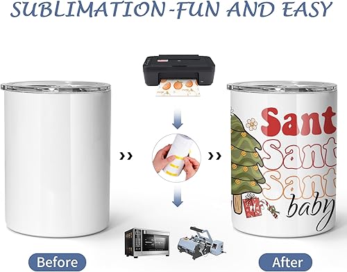 Miniatura 3 de AGH Vasos de vino de sublimación blanca de 10 onzas paquete de 12 vasos rectos de acero inoxidable con tapa deslizante a prueba de salpicaduras y