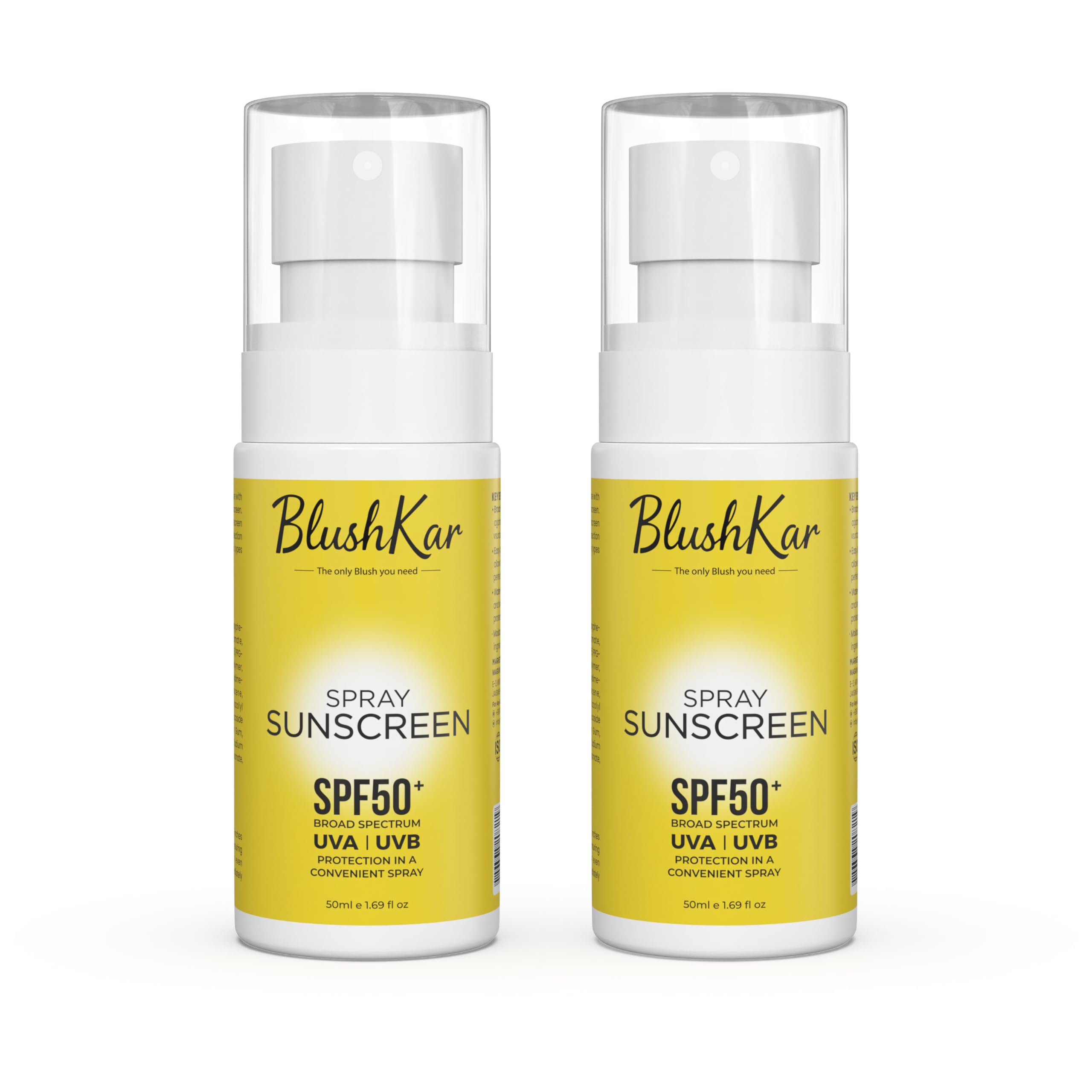 BLUSHKAR Spray Sunscreen SPF 50+ | Broad Spectrum UVA/UVB Protection | Water-Resistant, Oxybenzone-Free, Alcohol-Free | Lightweight Antioxidant Formula for Face & Body (Pack of 2)-picture-44