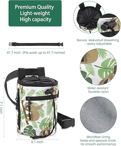 Miniatura 7 de ANZOME Bolsa de tiza para escalada en roca con cordón de mosquetón, bonita bolsa de tiza para escalada en roca, gimnasio de levantamiento de pesas,