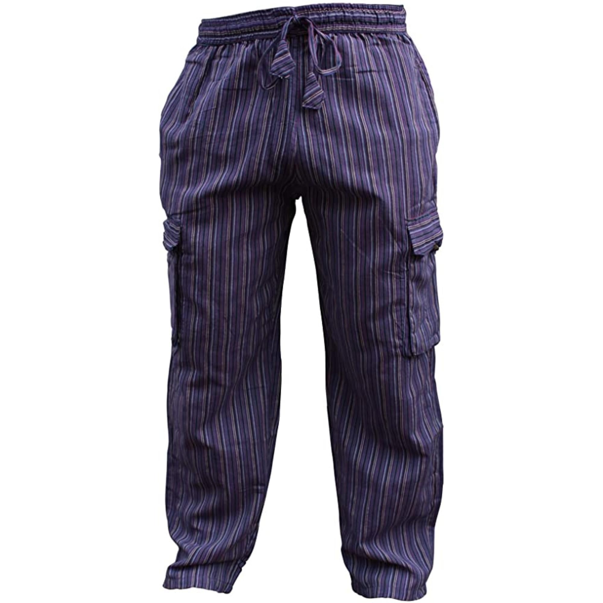 Shopoholic Fashion Men's Purple Hippie Combat Pant Wide Leg Striped Cargo Trouser (Purple/3Xl)