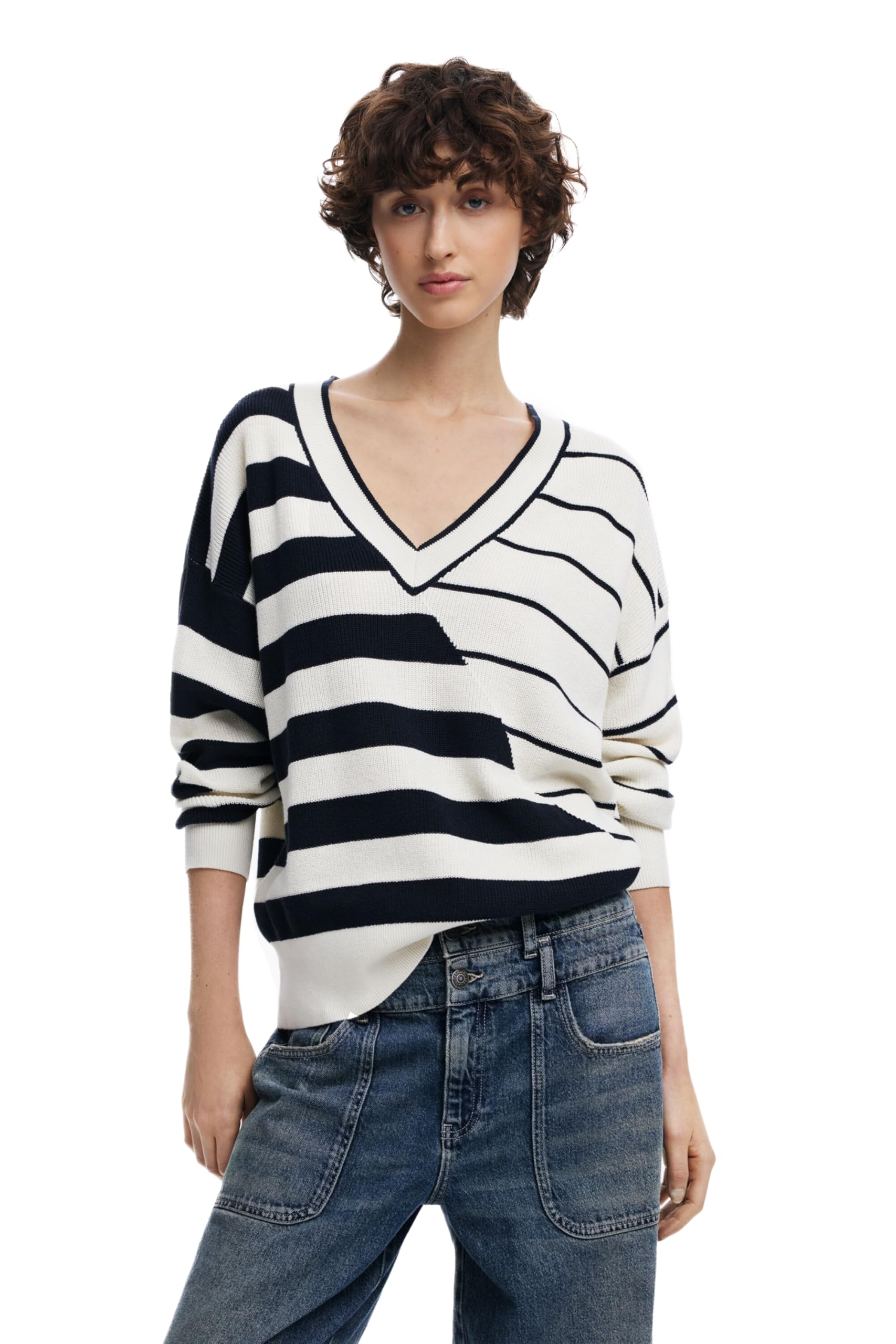 Desigual JERS_Estocolmo Pullover Sweater, Blanco, XS Women's