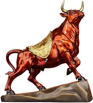 Brass Charging Bull Statue & Figure,Feng Shui Wall Street Bull Decor & Gift