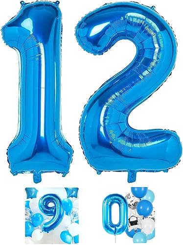 Globo azul con el número 12 de 40 pulgadas, globos grandes de Mylar para niños de 12 años de edad, decoración de fiesta de cumpleaños, boda, disponible en Yaxa Peru