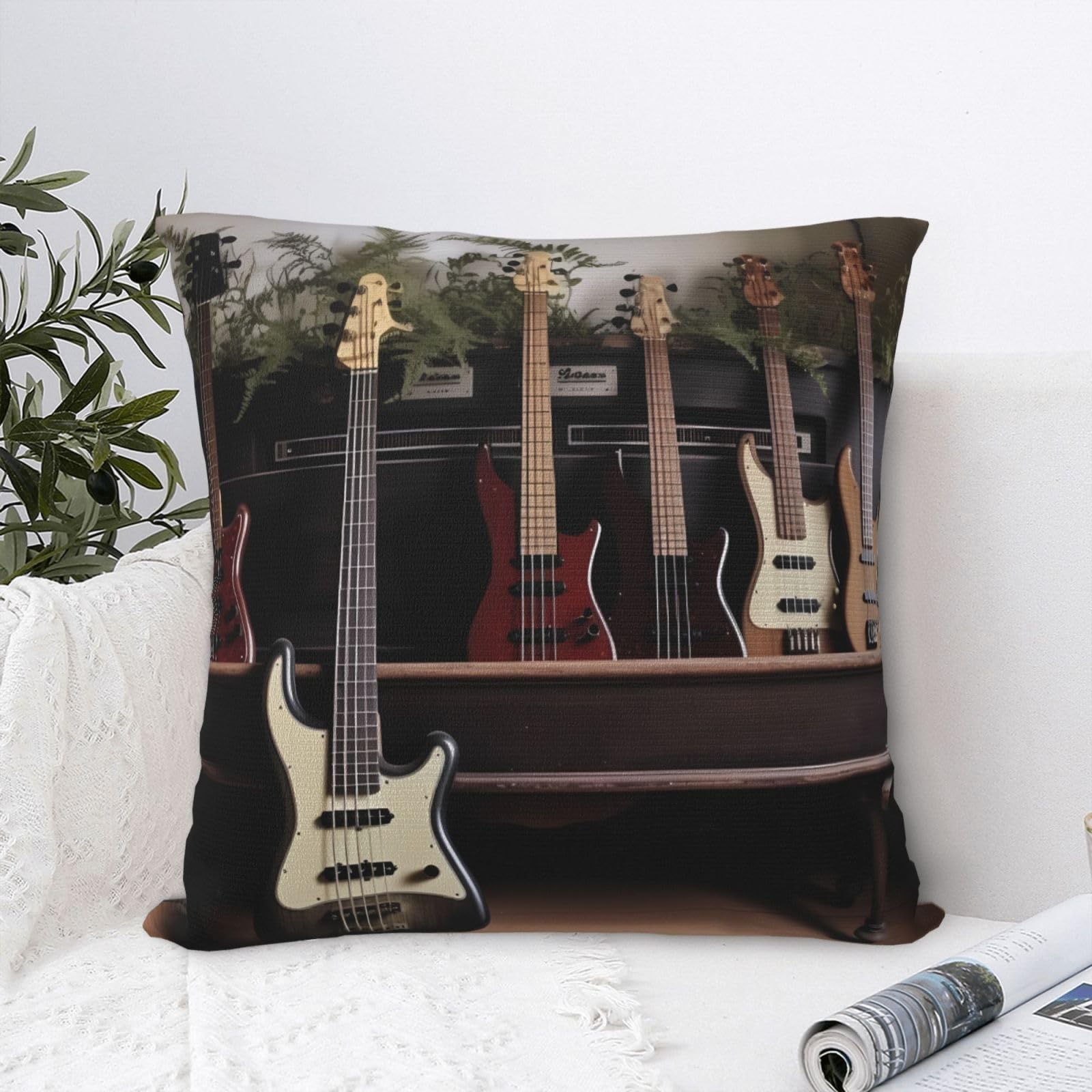 FodPand Luxury Velvet Throw Pillow Covers 18"x18" Super Soft Decorative Pillow Cases - Guitar Bass Music Musical Instruments Pillowcases Modern Lumbar Cushion Cases for Couch Sofa Bed Pillow Shams