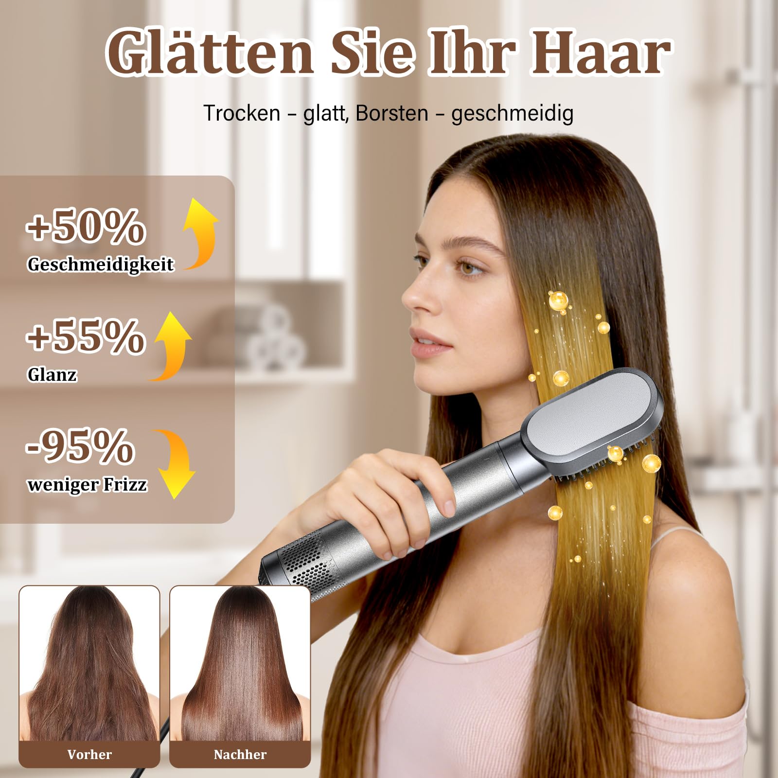 5 in 1 Hairstyler - Professionelle Airstyler mit Ionen Föhn, Lockenstab Automatisch, Warmluftbürste, Glättbürste und Volumen Styling für schnelle Frisuren zu Hause, Büro und Reisen Silber