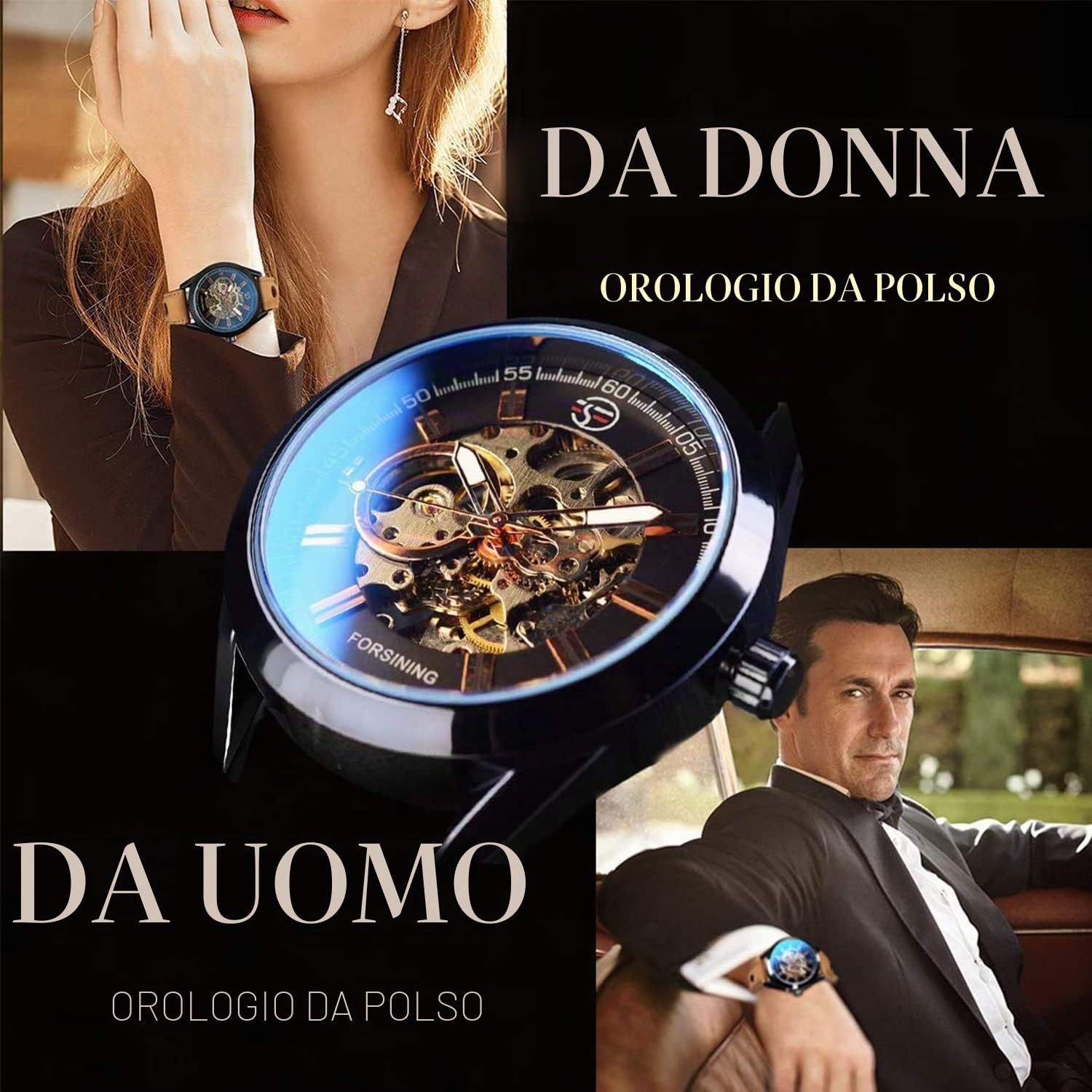 Gute Orologio da uomo automatico casual sportivo cinturino in pelle marrone