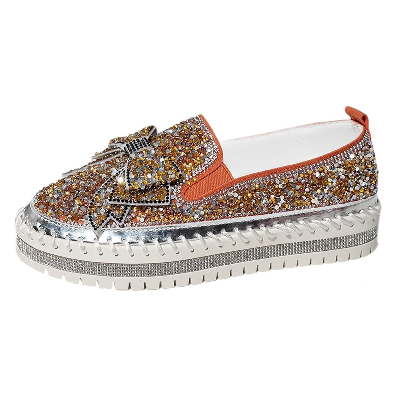 Mocasines de plataforma con lazo de diamantes de imitación para mujer, zapatos casuales con cristales brillantes para caminar, tenis de lentejuelas con purpurina para fiesta, boda, club nocturno