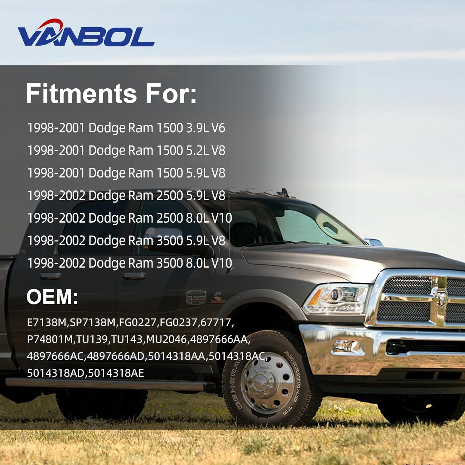 Electric Fuel Pump Module Assembly Compatible with 1998-2002 Dodge Ram 1500 2500 3500 3.9L 5.2L 5.9L 8.0L V6 V8 V10 26 34 Gallon Tank Replace E7138M SP7138M FG0227