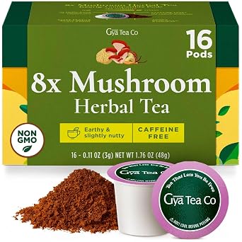 8X Mushroom Tea Pod 16 Count - 100% Natural Caffeine Free Herbal Tea | Earthy Flavor, Reishi, Cordyceps, Shiitake, Chaga, Turkey Tail, Oyster, Lions Mane & Maitake Blend - Hot or Iced, Non-GMO